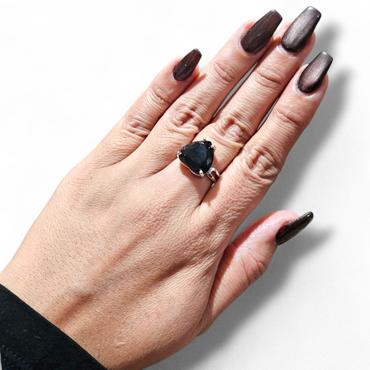 Black Crystal Heart Ring