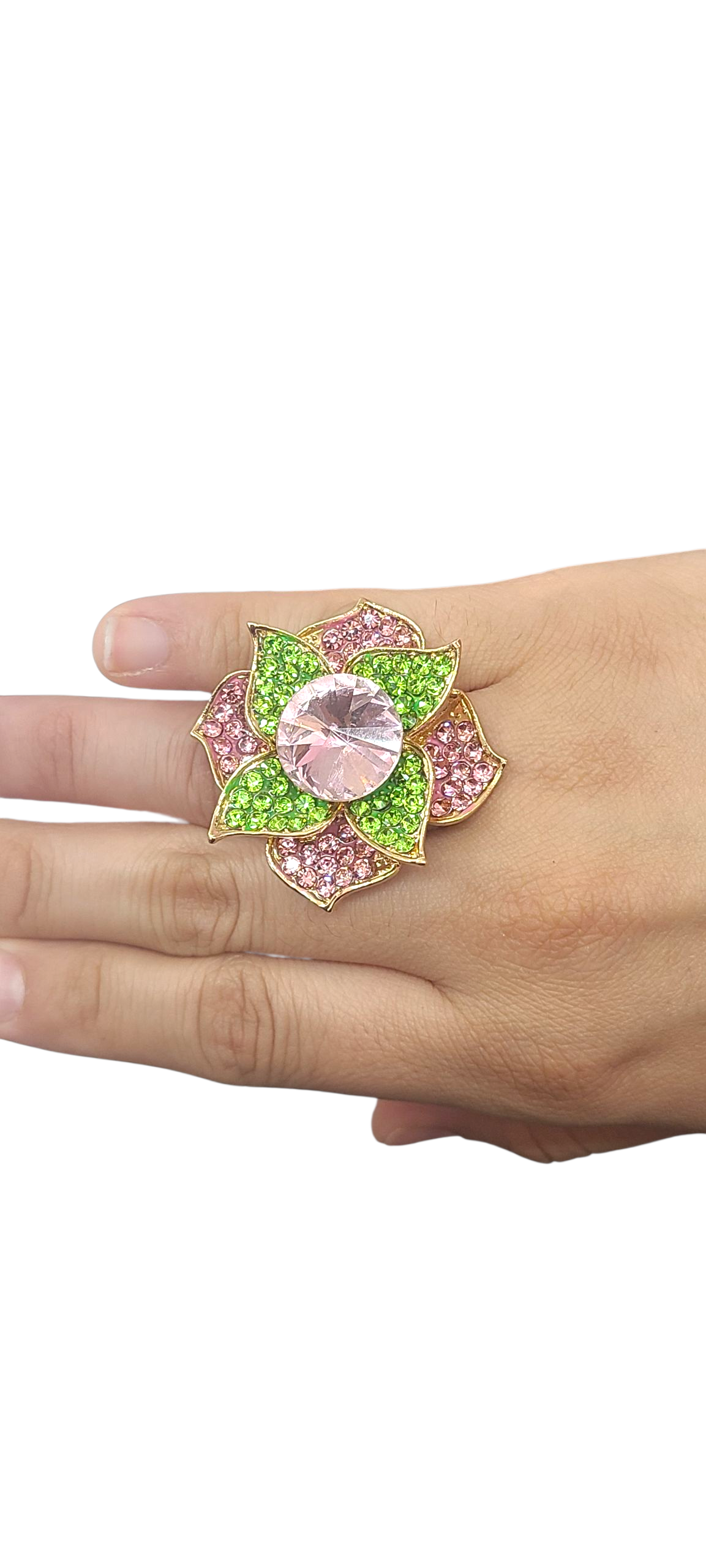 Pink green flower ring